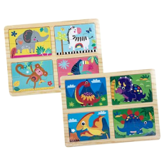 Wooden Tray Puzzle, 4 in 1 set of 4 x 4 Piece Puzzles